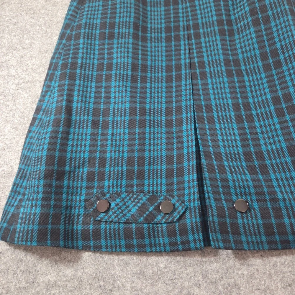 Pendleton Wool Plaid Skirt Teal Black Pleated A-Line Button Hem Vintage Style
